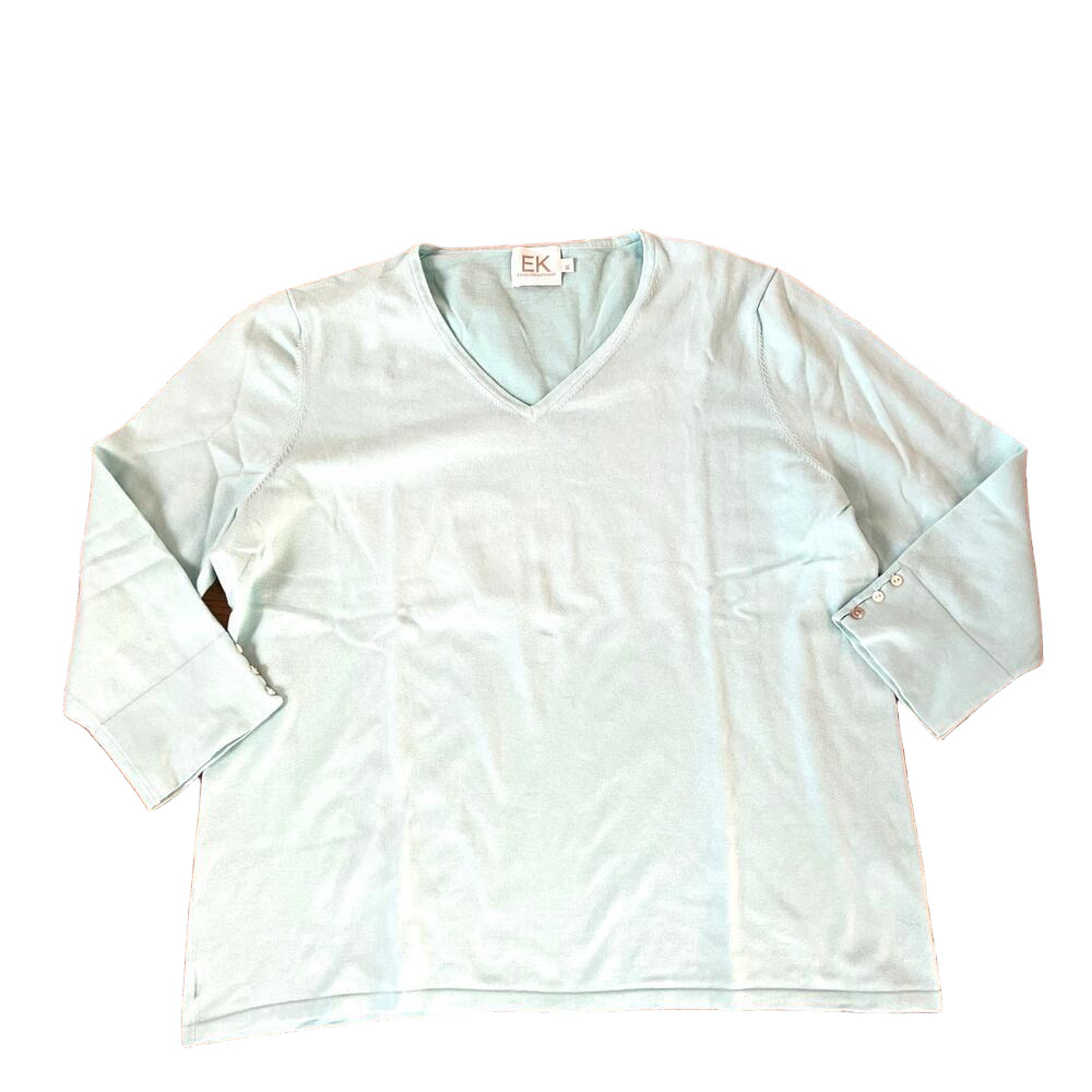 Edinburgh Knitwear EK Blue Pima Cotton Spandex Blend V-Neck Top - XL
